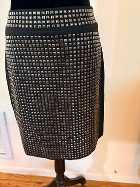 Zara Black Pencil Skirt with Silver Stud Grid